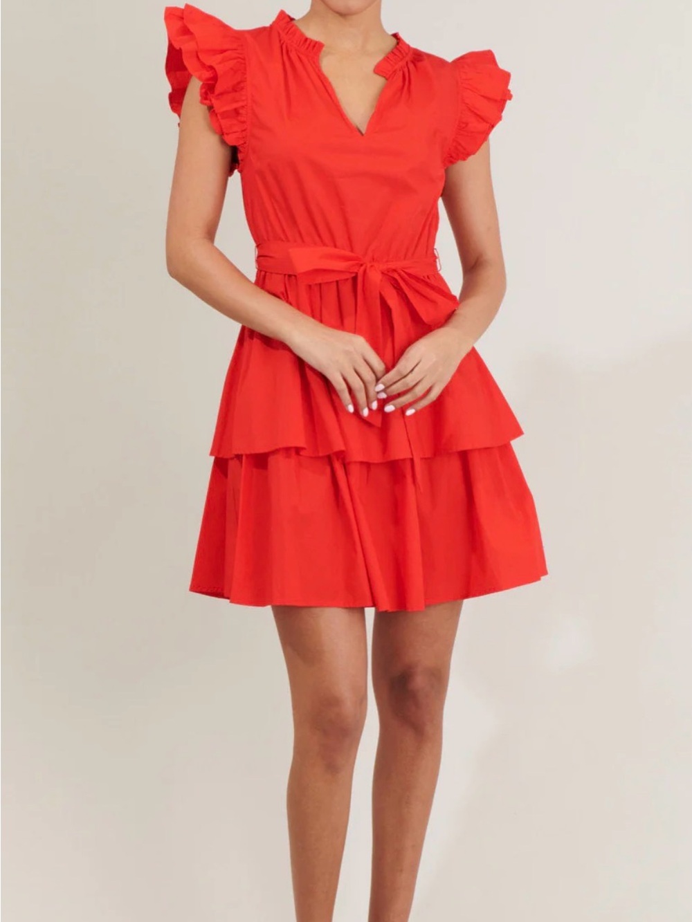 SugarLips Red Tiered Mini Dress with Waist Tie